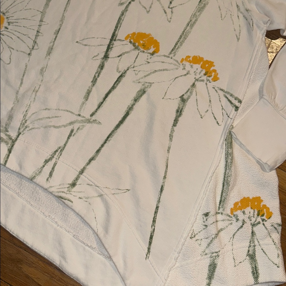 Free People Cream Floral Daisy Oversized Sweatshirt with Yellow and Green Print - Picture 6 of 14